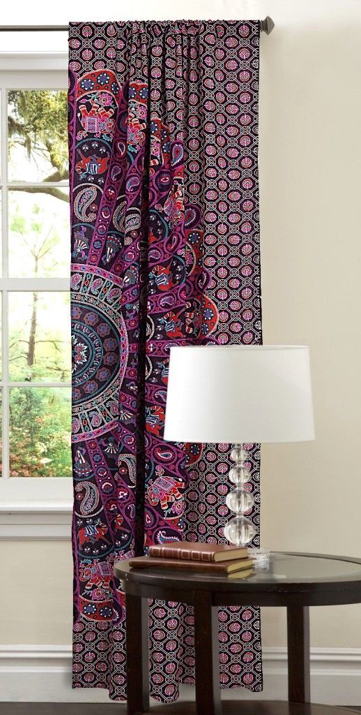 Cotton Mandala Curtains - 82x41 Inches | Handmade Ethnic Window Draperies, 2.5 Inch Rod Pocket Panels, Hippie Bohemian Style