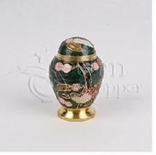 Alpine Ii Brass Token Cremation Urn - Height 2.75", Diameter 1.75" | Handmade Metal Design, Green Enamel Finish With Pink Engraved Flowers