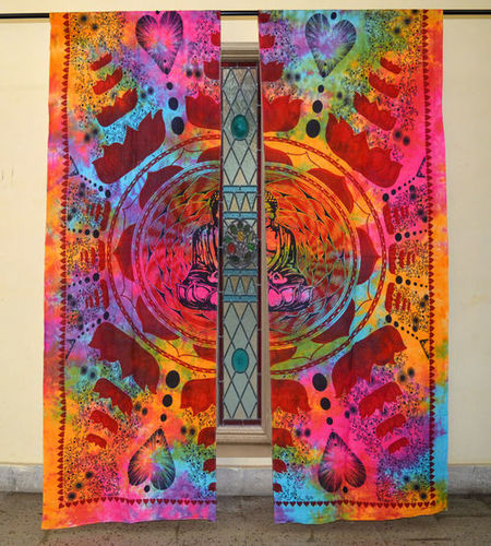 Indian Mandala Multi Lotus Buddha Ombre Hippie Bohemian Curtain - 100% Cotton, 82x41 Inch Size | Handmade, 2 Piece Set, Ethnic Room Decor, Versatile Use