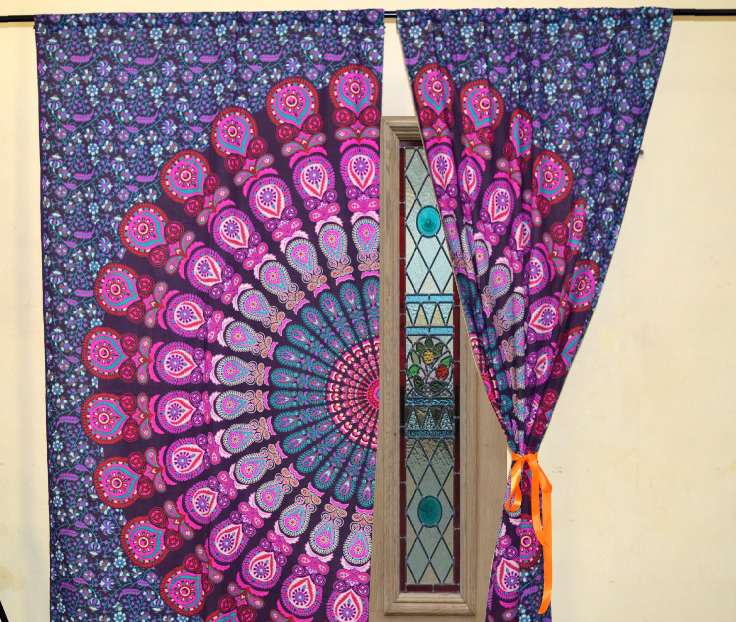 Cotton Mandala Window Drapes - 82x41 Inches | Handmade Hippie Bohemian Design, Includes 2 Panels, Ethnic Art Feel