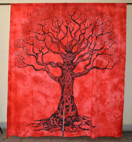 Indian Mandala Red Sukaped Ombre Hippie Bohemian Curtain - 100% Cotton, 82" x 41" Inch , Handmade Sheer Window Draperies, 2 Piece Set, Ethnic Tapestry Design