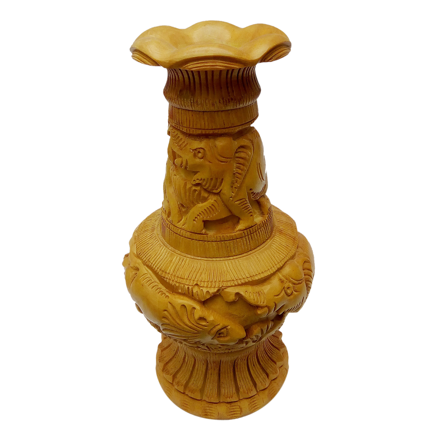 Brown Wooden Fllower Pot Carving 20 Cm