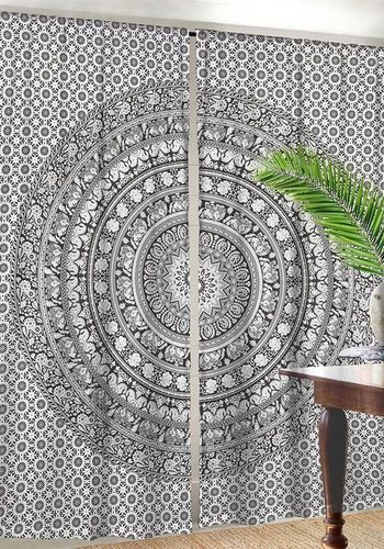 Indian Mandala Black Ombre Hippie Bohemian Curtain - 100% Cotton, 82x41 Inch, Handmade | Features 2.5 Inch Rod Pocket, Ethnic Design, Artful Drapery