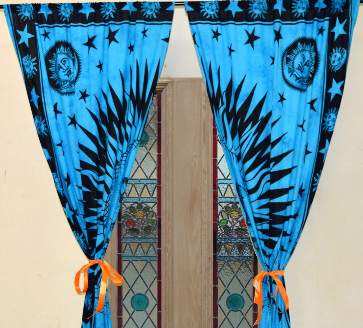 Indian Mandala Sun N Moon Ombre Hippie Bohemian Curtain - 100% Cotton 82" X 41" Panels | Handmade Rod Pocket Design Ethnic Style 2 Pc Set