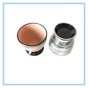 बिना हैंडल के हरा और गुलाबी एम्बॉस्ड सिरेमिक गोब्लेट शेप का मग