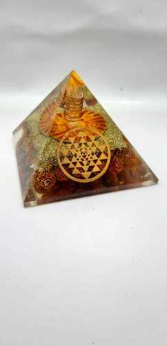 ORGONE RUDRAKSHA IN URJA YANTRA LOGO WITH SHREE YANTRA LOGO PYRAMID - Size: 80MM, Red Antique Solid Surface Cubes for Vibrant EMF Protection