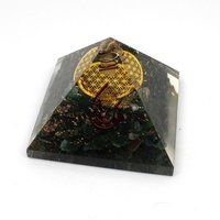 Orgone Black Tourmaline In Flower Of Life Logo Pyramid Solid Surface