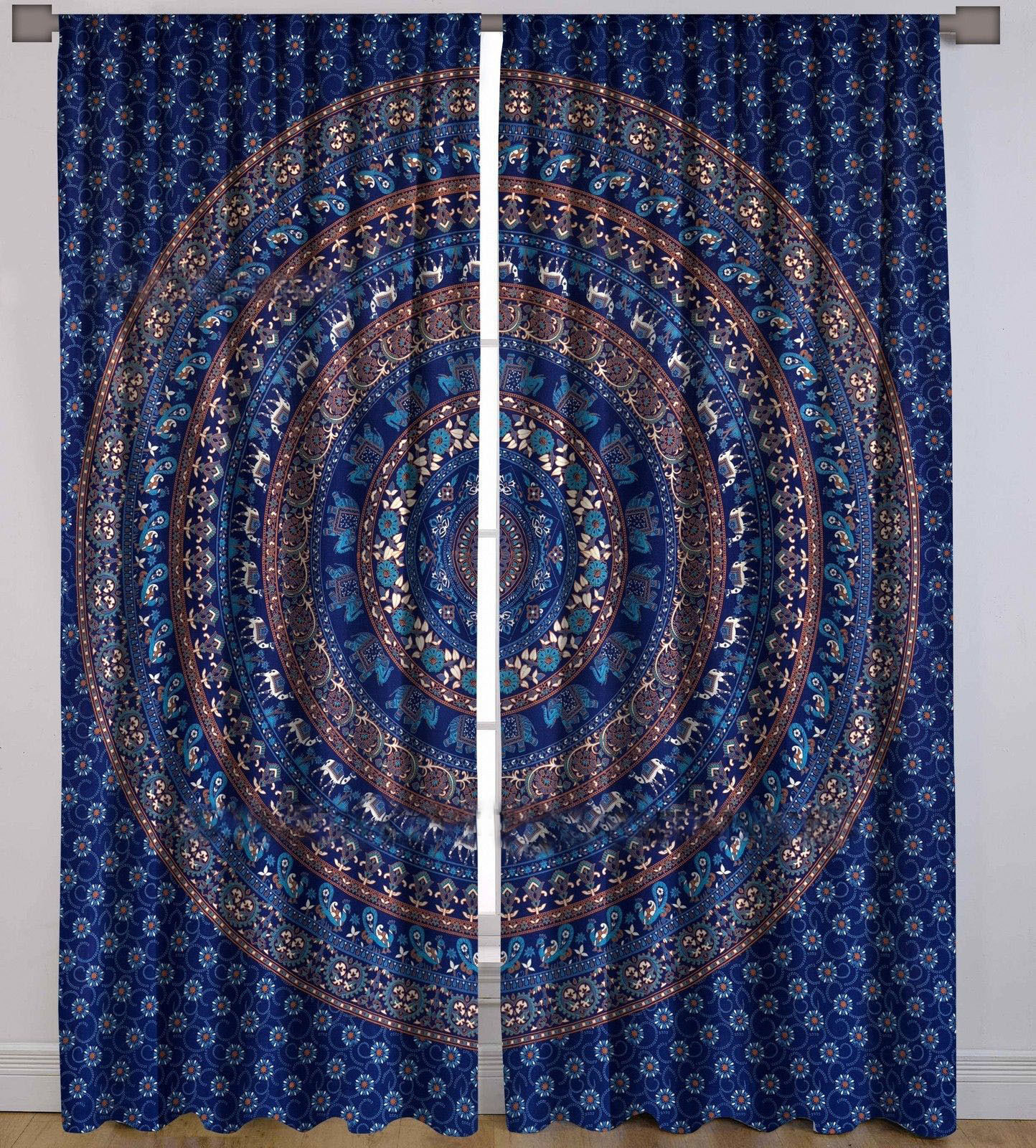 Rod Pocket Design Handmade Blue Bohemian Curtain - Material: Cotton