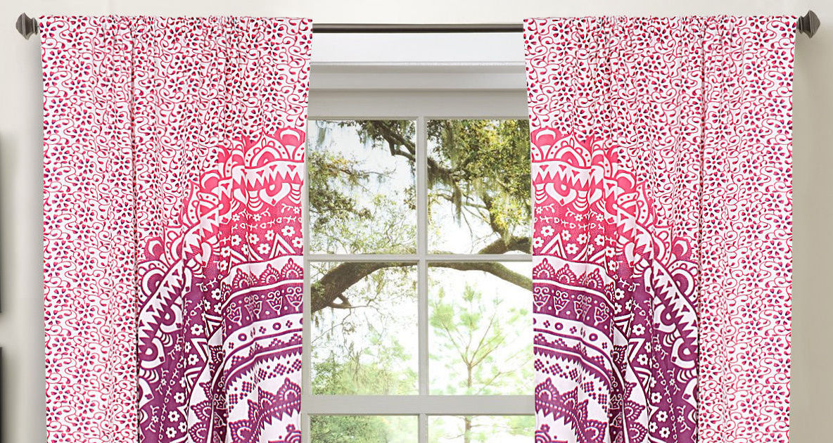 Pink Cotton Wall Hanging Mandala Curtain - Finish: Handmade