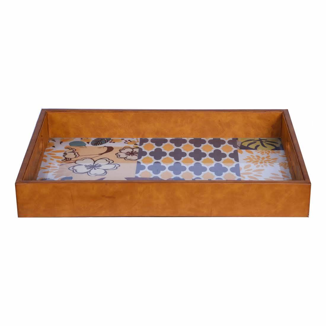 Brown Floral Print Serving Tray - 16x10x2 Inches | Elegant Design For Stylish Serving