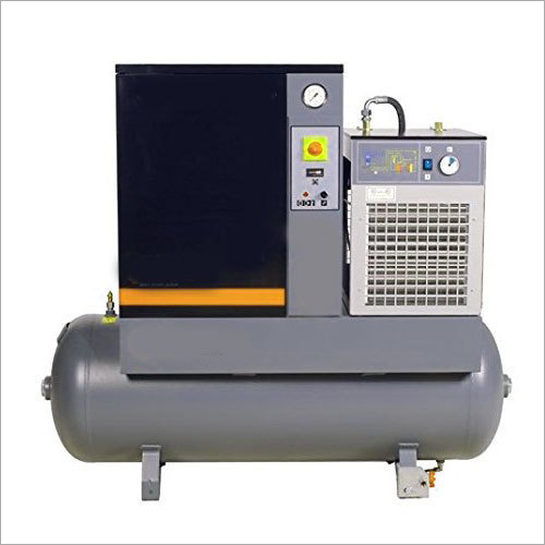 Kirloskar Tank Mounted Screw Type Air Compressor - Metal, 220 Volt AC Power | New, Stationary, Lubricated, Silent, Includes Air Dryer, Indoor Use, 12 Months Warranty
