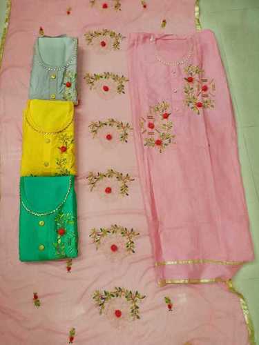 Glace Cotton With Chinon Dupatta Work