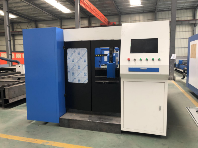 Closed Switched Optical Fiber Laser Cutting Machine - Metal | Automatic Cnc Fiber Laser, Plc Control, Water Cooling, Dxp Graphic Support, Blue Design