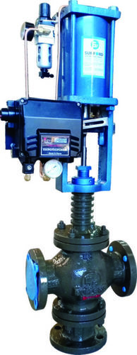 Three Way Control Valves with Positioner - Metal Material, Blue and Black Color | Electrical Power, Liquid and Other Media Support