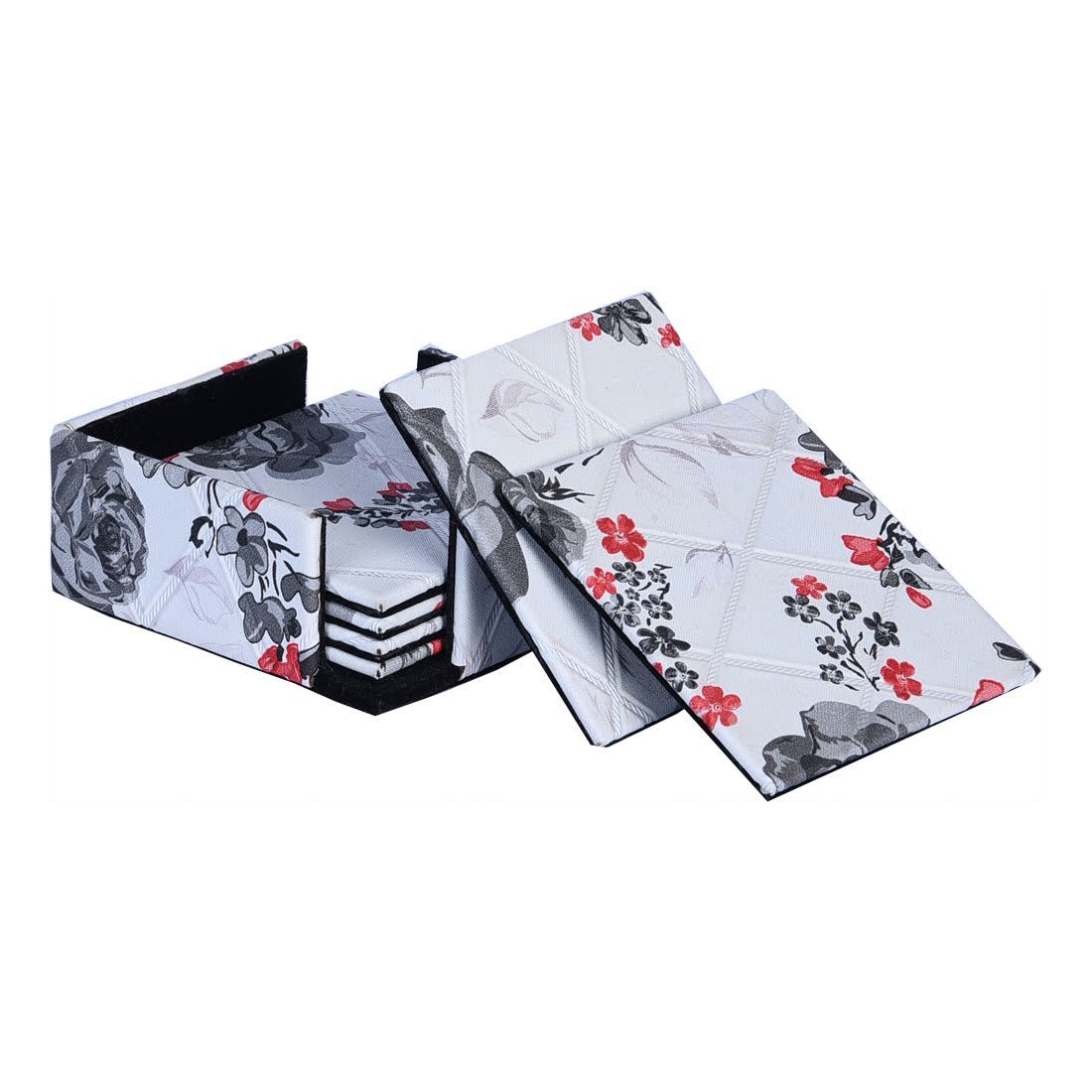 Table Coaster - 4.5x4.5x1.75 Inches | White With Floral Print Design, Square Shape For Stylish Table Protection And Decoration