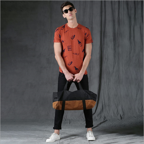 Mens Large Size T-Shirt - Cotton Blend, Size L/XL, Printed Design | Short Sleeve Style for Comfortable Everyday Wear