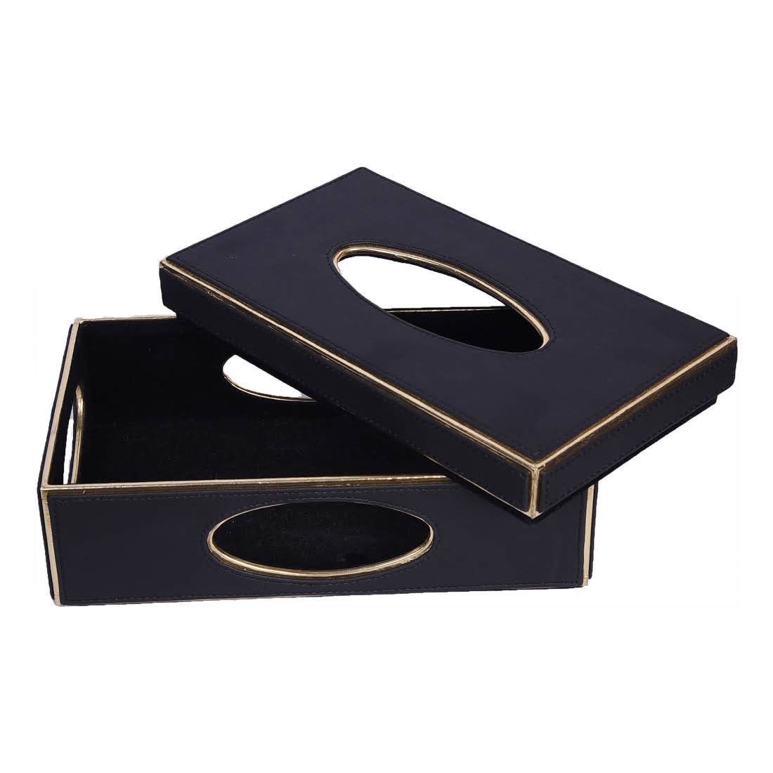 Tissue Box - 9x5.5x3 Inches | Black Golden Tissue Holder, Elegant Design