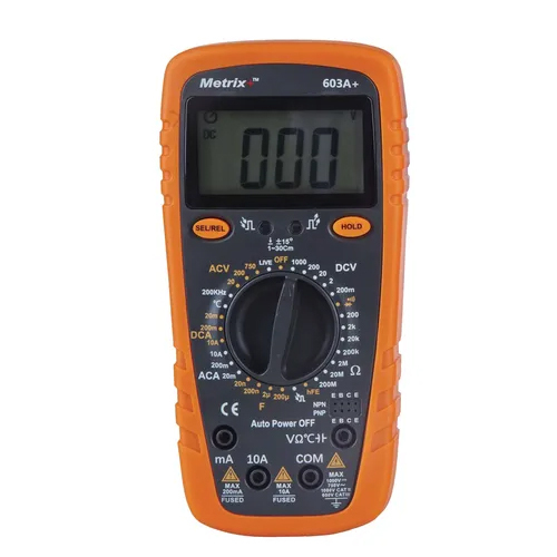 Digital Multimeter 603A+ - Plastic Material, Orange & Black Color | IR Test, Live Wire Detection, Temperature Test, Auto Power Off