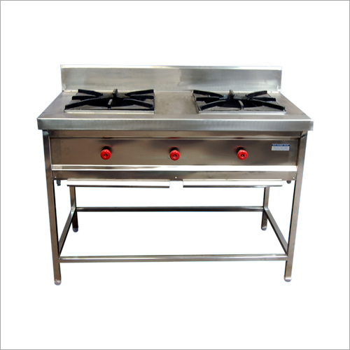 Two Burner SS Gas Range - Stainless Steel, Silver Color | Manual Operation, Portable Design for Canteens, Hotels, and Restaurants