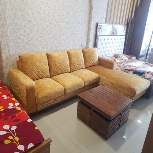लकड़ी का एल शेप सोफा सेट