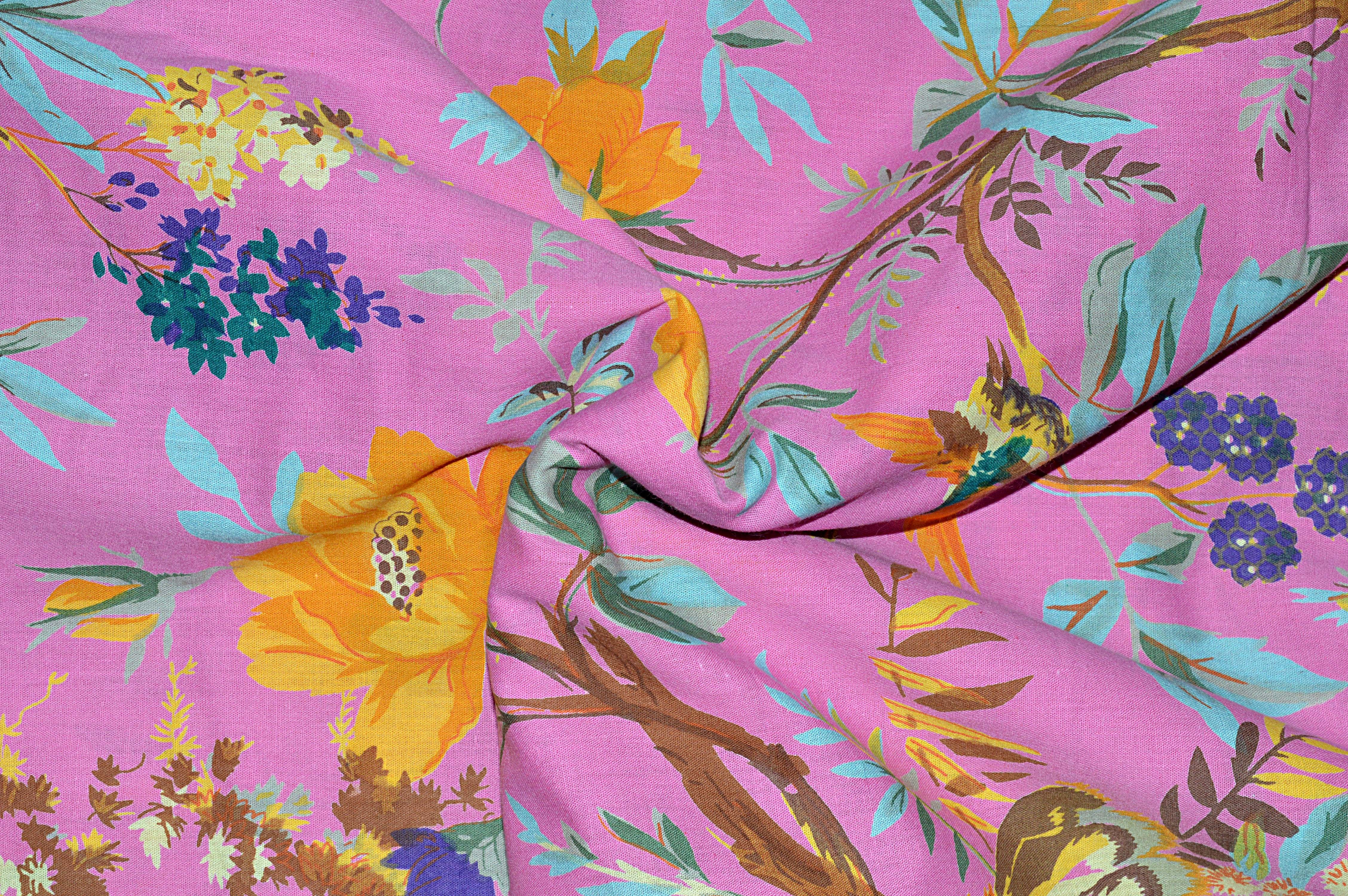 Indian Made Floral Print Fabric Jaipuri Ethnic Print - 100% Cotton, 44 Inches Wide, Yellow Hue | Eco-friendly, Handmade, Lightweight, Washable