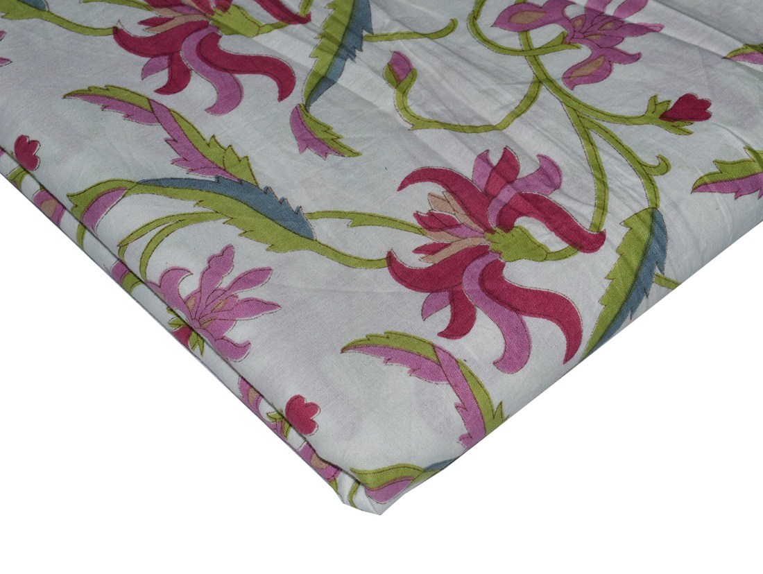 Indian Made Floral Print Fabric Jaipuri Ethnic Print - 100% Cotton, 44 Inches Wide, Multi-color, Eco-friendly, Lightweight, Washable