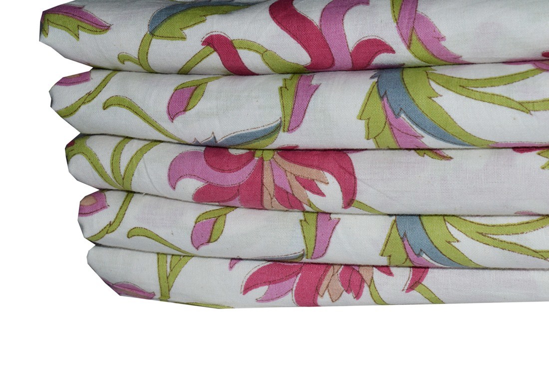 Indian Made Floral Print Fabric Jaipuri Ethnic Print - 100% Cotton, 44 Inches Wide, Multi-color, Eco-friendly, Lightweight, Washable