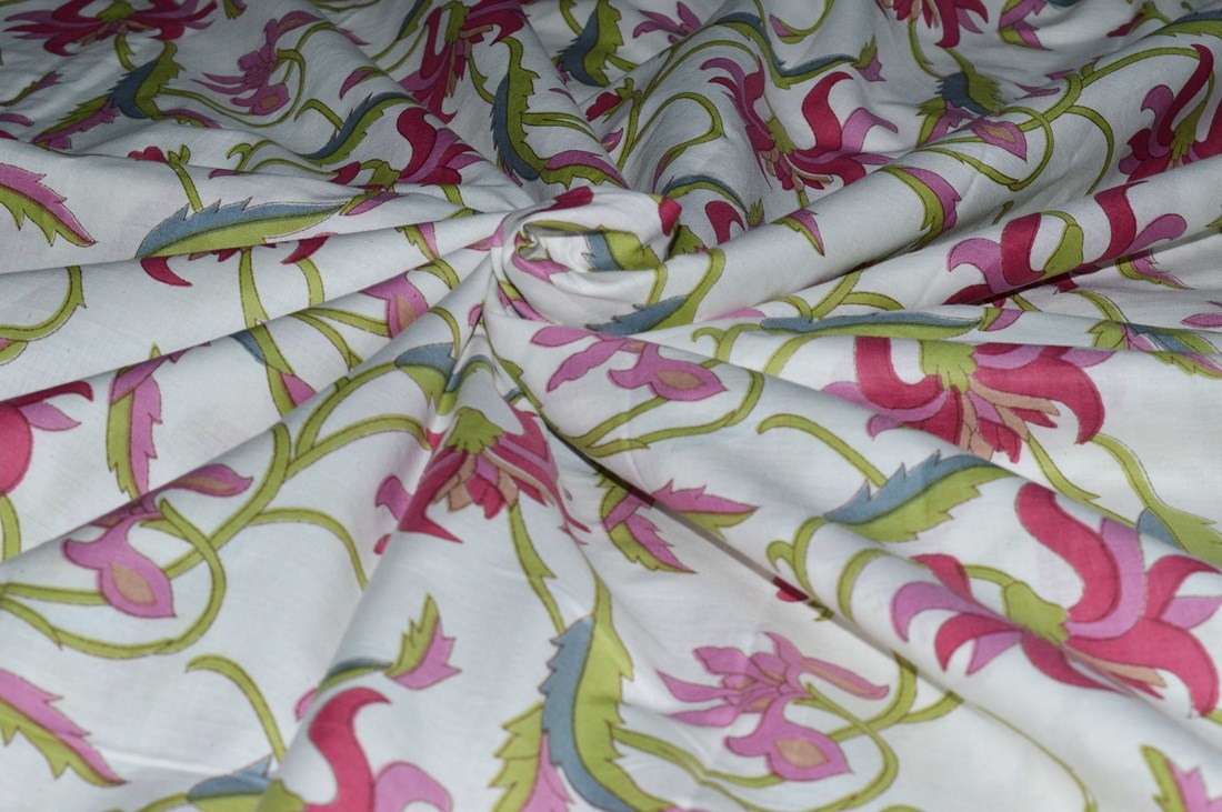 Indian Made Floral Print Fabric Jaipuri Ethnic Print - 100% Cotton, 44 Inches Wide, Multi-color, Eco-friendly, Lightweight, Washable