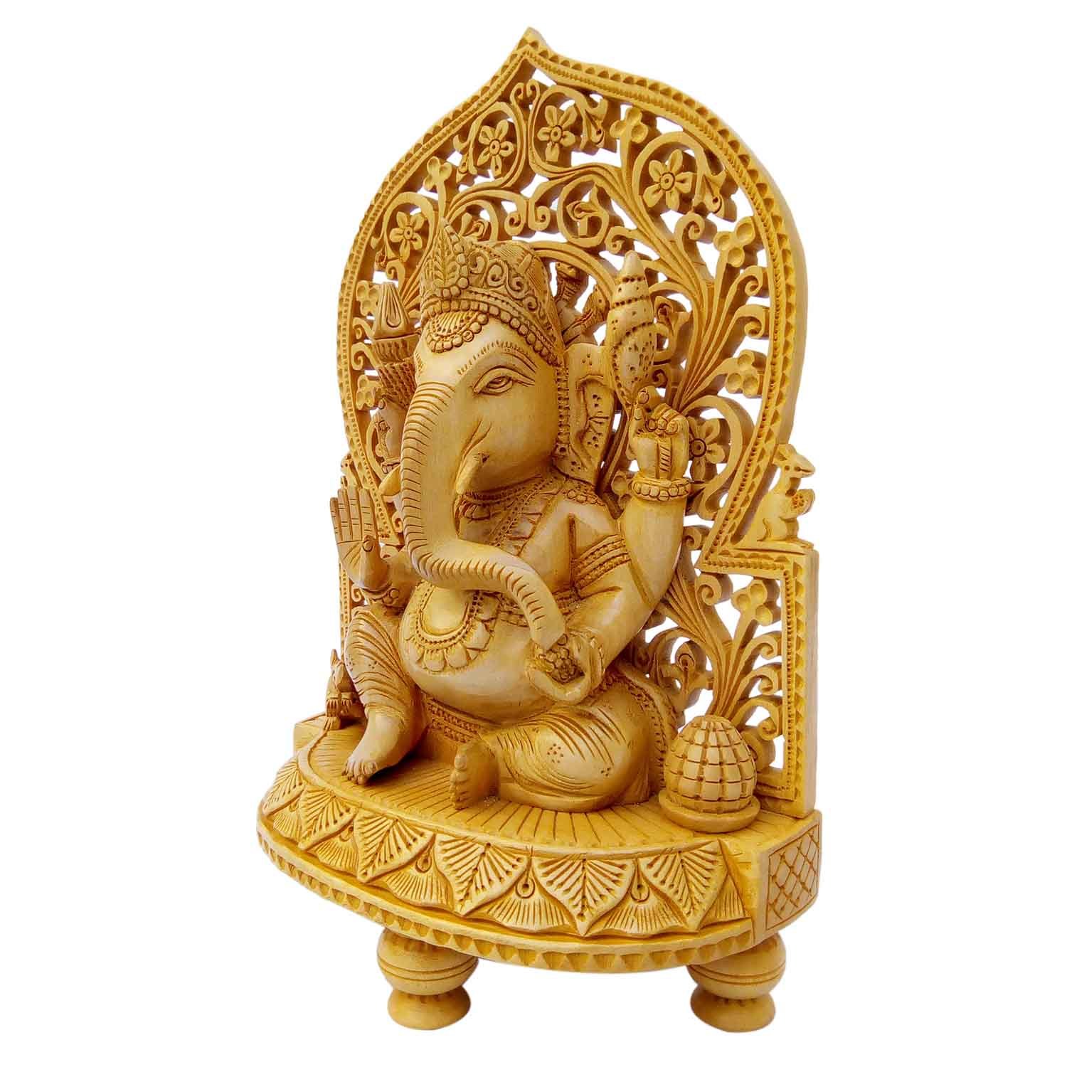 Wood Wooden Ganesh Statue Idol