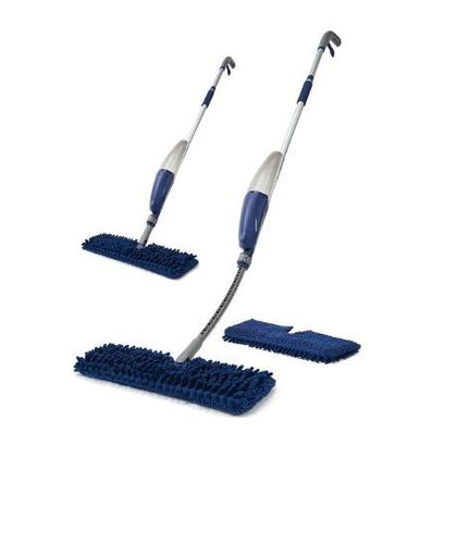 White/Blue Flexible Microfiber Spray Mop With Reusable Cloth Pads