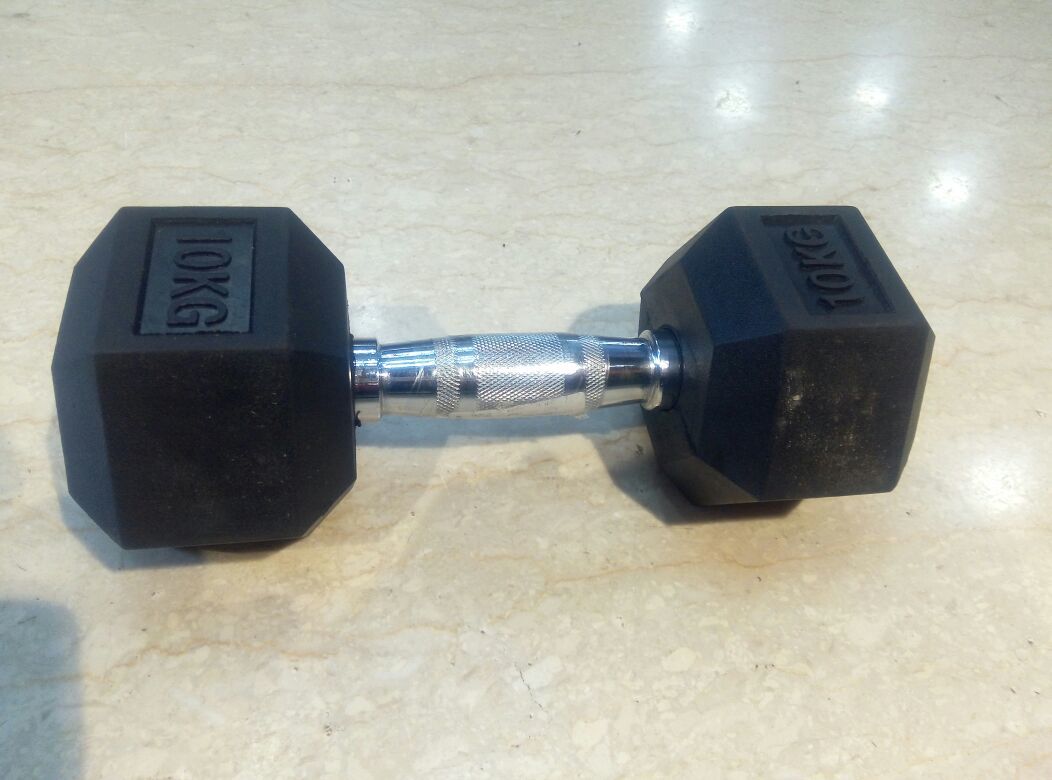 Rubberized Dumbbells - Hexagonal Design | Durable Rubber Coating, Steel Rod Core, Portable Dimensions For Gym Trainers And Body Builders