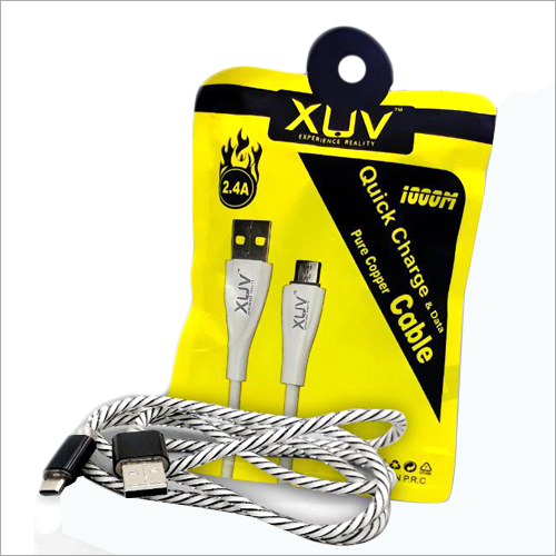 Fast Usb Charger & Data Cable - Durable Plastic, 1.5m Length, White & Black Color | Efficient Data Transfer, Stylish Rope Design, Compatible With Android Devices