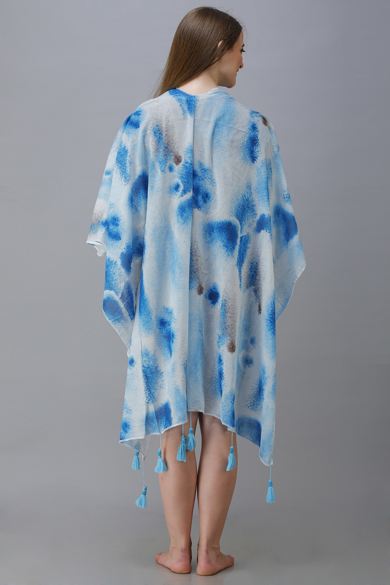 Multi Digital Printed Crepe Poncho With Fancy Tassel