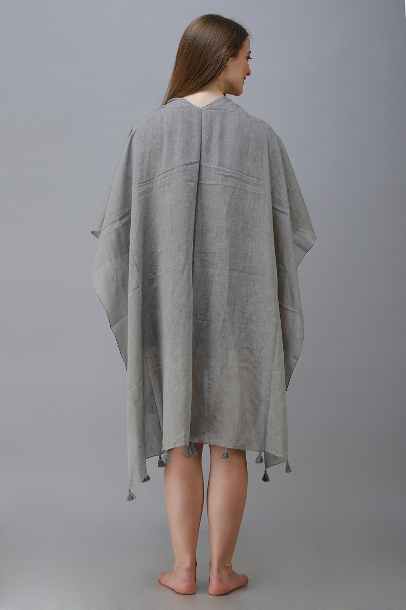 Multi Dyed Poncho With Tassel
