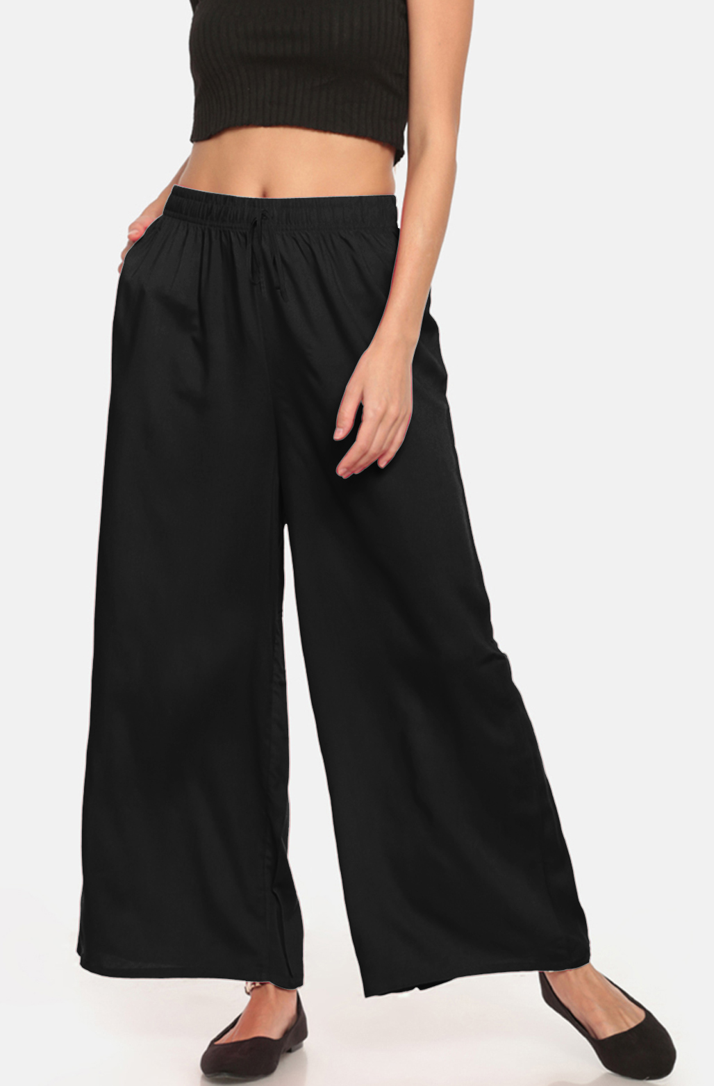 Palazzo - Rayon Stitched Trousers, Size Free, Length 42 Inches, All Color Options | Ideal For Women, Comfortable Casual Wear, Plain Dyed