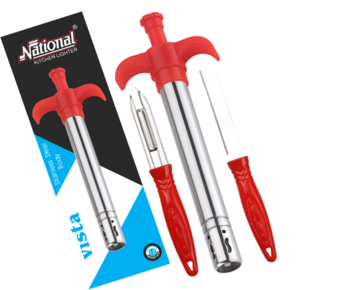 Vista Gas Lighter With SS Knife and Peeler - Stainless Steel Material, Standard Size, Multiple Color Options | Versatile Gas Lighter with ABS Components