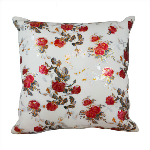 Cushion Fancy Cover - White Cotton Blend, 16x16 inches | Square Shape, Red Floral Printed Pattern, Decorative Home & Seat Use