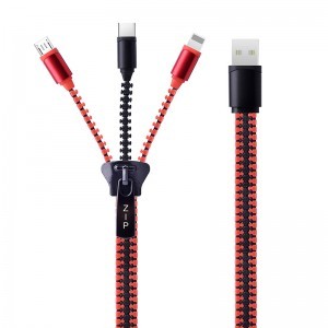 Red /Green /Yellow/ Blue /Black /Grey /Orange /Purple /White 3 In 1 Zipper Usb Cable