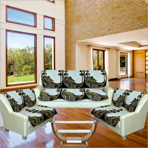 Designer Sofa Cover Set - Polyester, 5 Seater, Black | Printed Pattern, Machine Wash, 5 Pieces