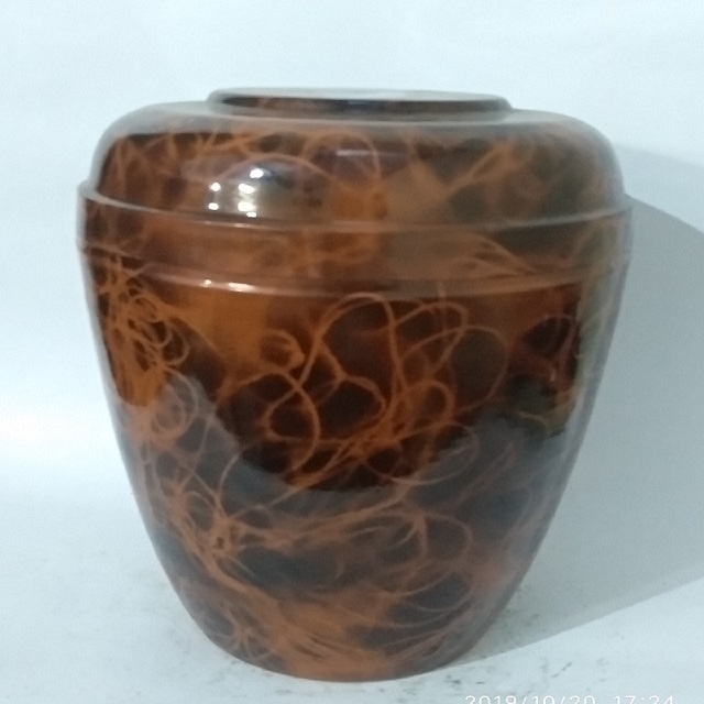 Silver Pewter Iron Urn With Three Gold Butterfly