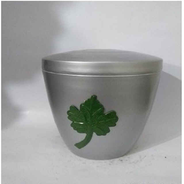 Silver Pewter Iron Urn With Three Gold Butterfly