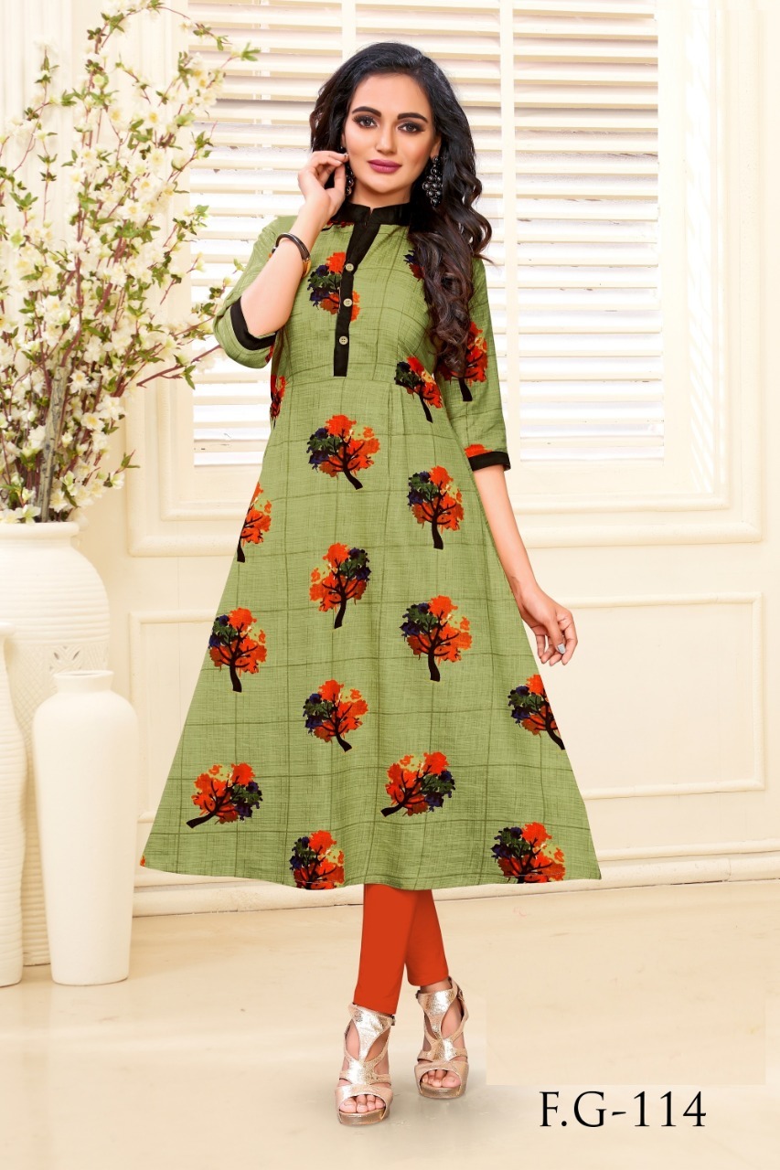 Cotton Slub Printed Kurtis - 46 Inches Length, Available In M, L, Xl, Xxl | Modern 3-4th Sleeve, Washable, Suitable For All Seasons