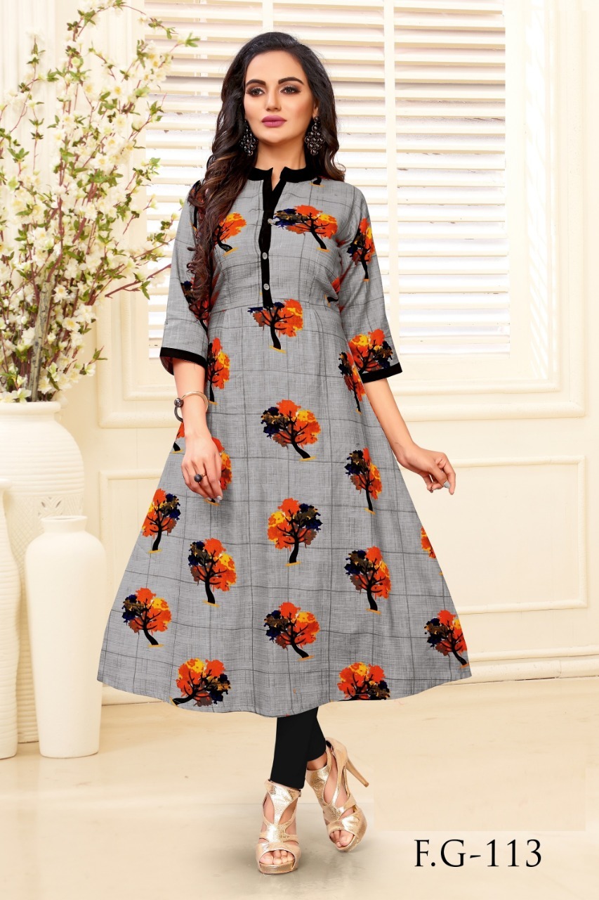 Cotton Slub Printed Kurtis - 46 Inches Length, Available In M, L, Xl, Xxl | Modern 3-4th Sleeve, Washable, Suitable For All Seasons