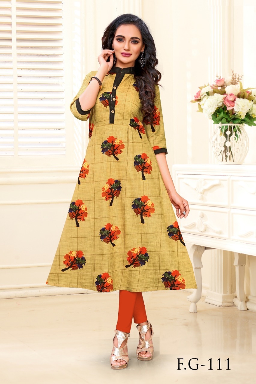 Cotton Slub Printed Kurtis - 46 Inches Length, Available In M, L, Xl, Xxl | Modern 3-4th Sleeve, Washable, Suitable For All Seasons