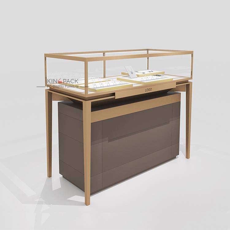 Brushed Jewelry Glass Display Showcase With Removable Storage Case