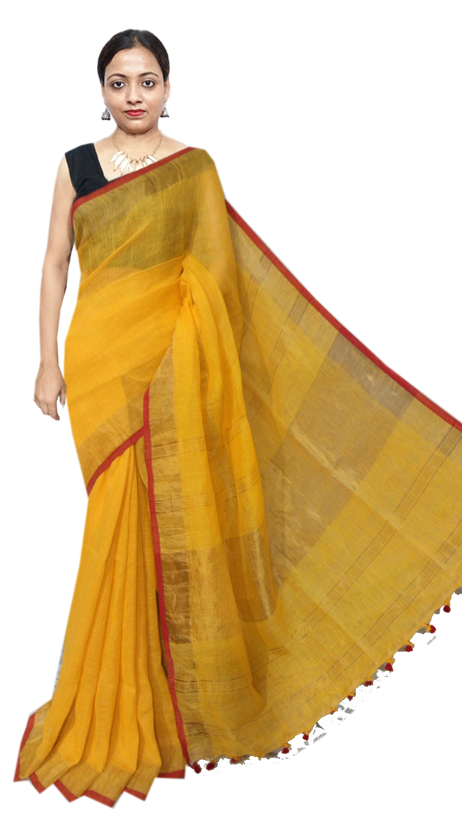 Linen Saree - Organic Linen, 6.5 Mtr Length With Blouse Piece | Handwoven, Zari Work, Lightweight, Ideal For Hot And Humid Climates