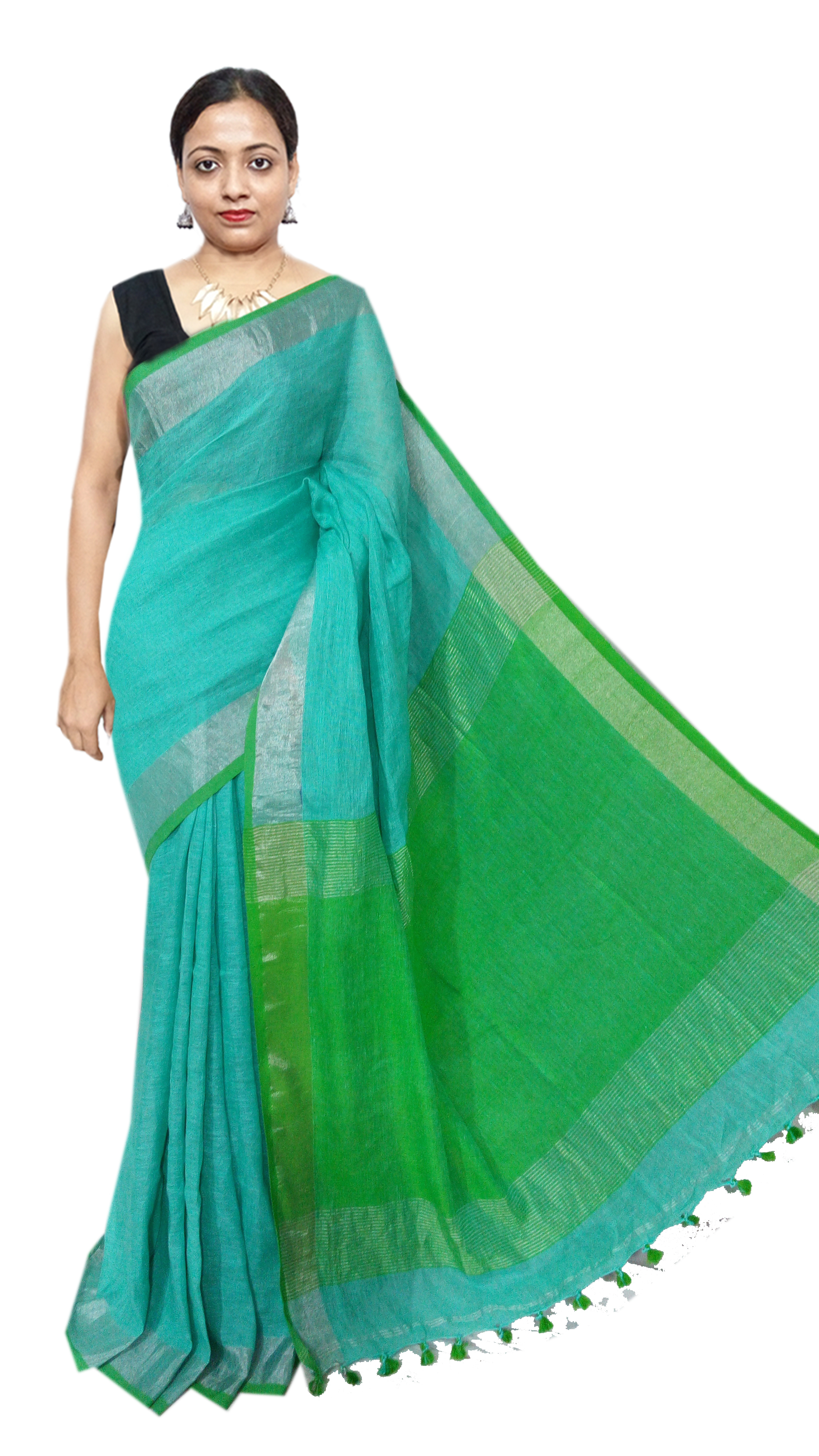 Linen Saree - Organic Linen, 6.5 Mtr Length With Blouse Piece | Handwoven, Zari Work, Lightweight, Ideal For Hot And Humid Climates