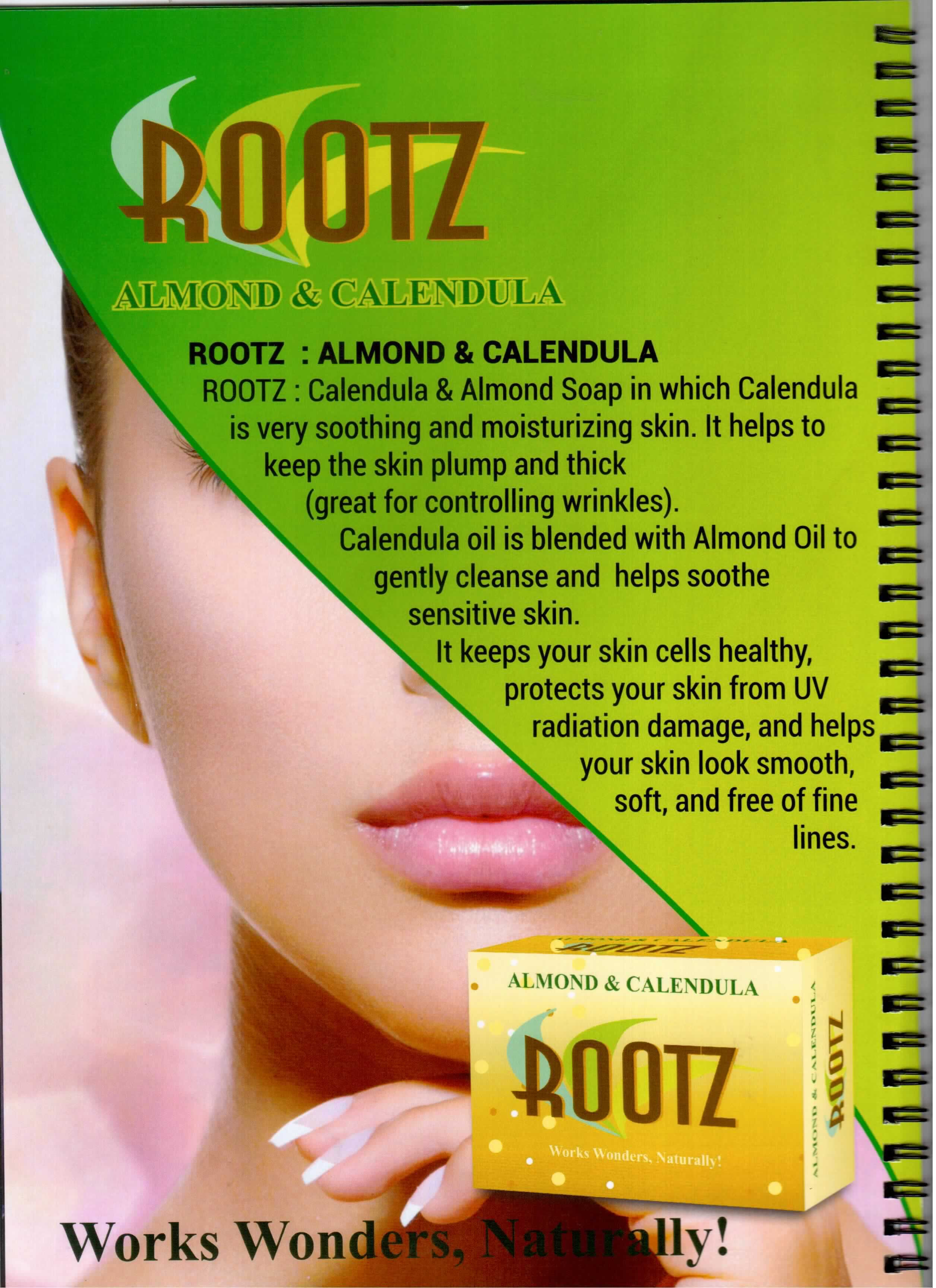 Rootz Almond & Calendula Bath Soap - 75 Gm Solid Bar Nourishing Herbal Ingredients Fragrant Yellow Foam
