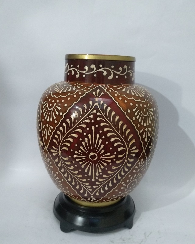 Multi-color Yellow Cloisonne Vase Cremation Urn