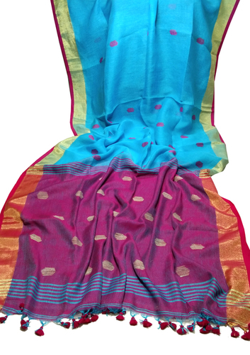 बुनी हुई बुटी लिनन साड़ी